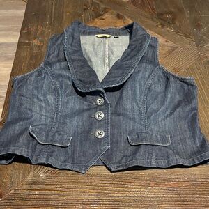 Dark Blue Denim Vest with Button Detail